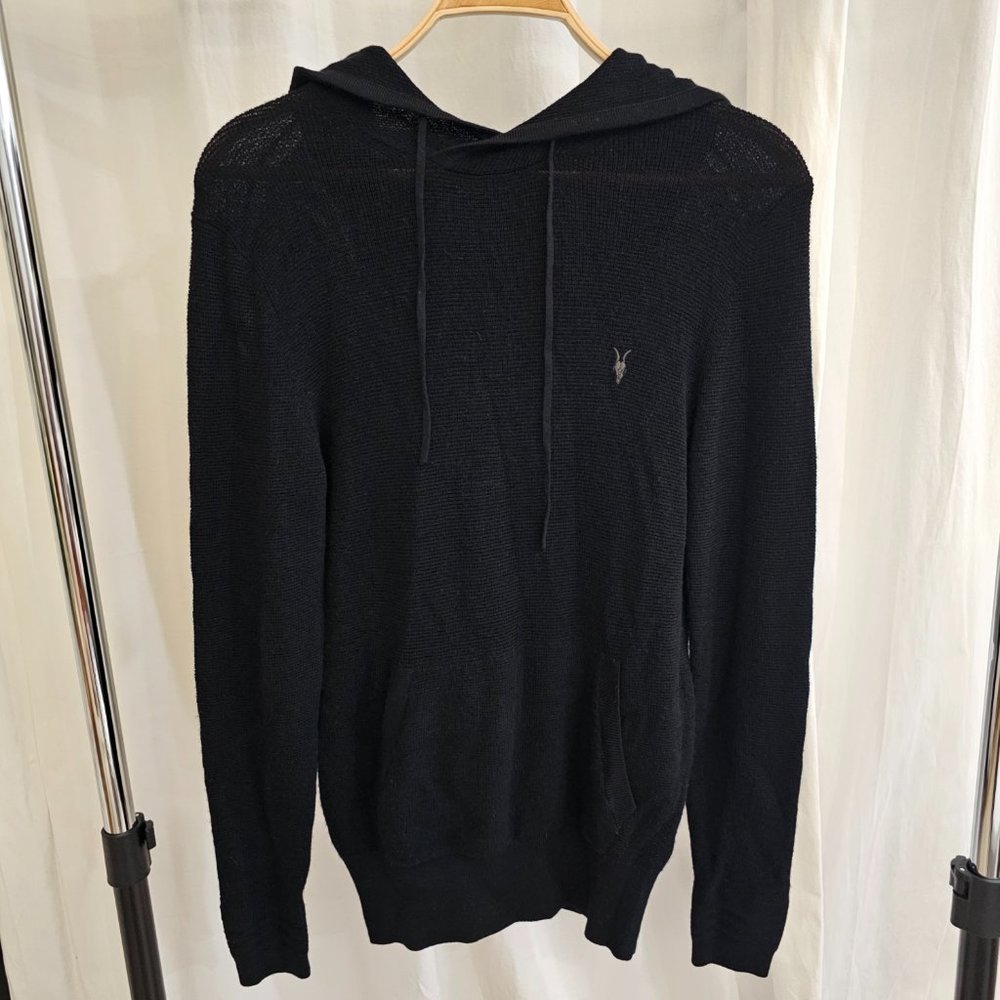 AllSaints Men's Black Ivar 100% Merino Long Sleeve Hoodie size XS - Picture 2 of 16